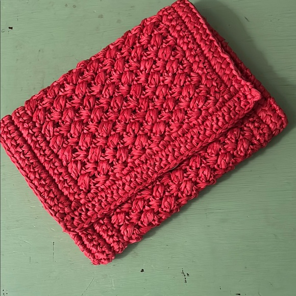 Vintage 1960s Neiman Marcus Ruby Red Straw Clutch - Picture 1 of 13